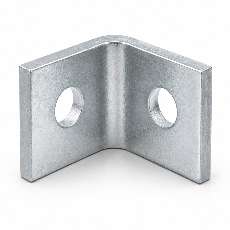 P1026 two-hole 90 degree angle fitting in electro-galvanized finish, one bolt hole in each leg, shown square-on