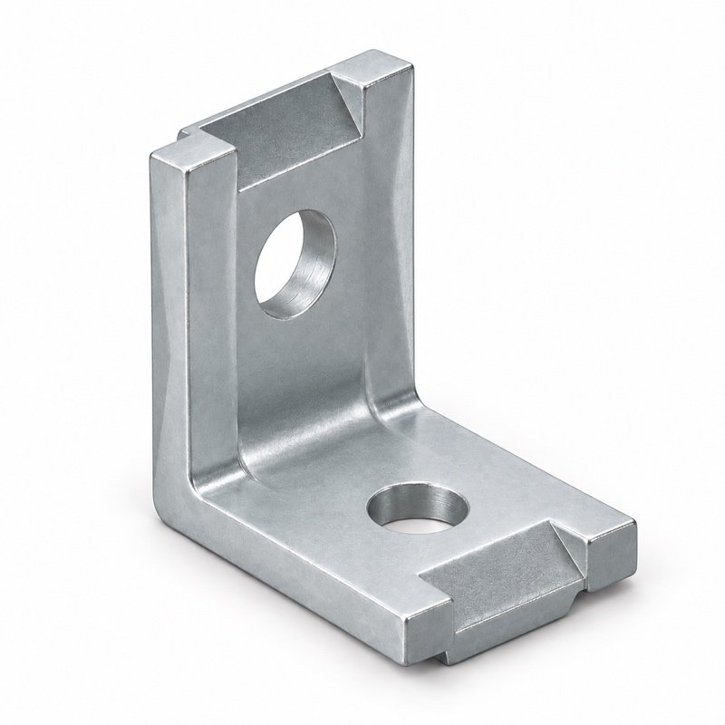 Unistrut P2626 two-hole 90-degree angle fitting with equal 2-1/8 in. legs, electro-galvanized, rendering